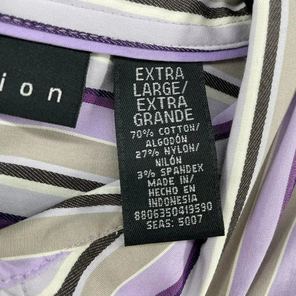 Attention Button-Up Shirt Women's Sz XL Purple Brown Striped Collared Stretch - Picture 11 of 12